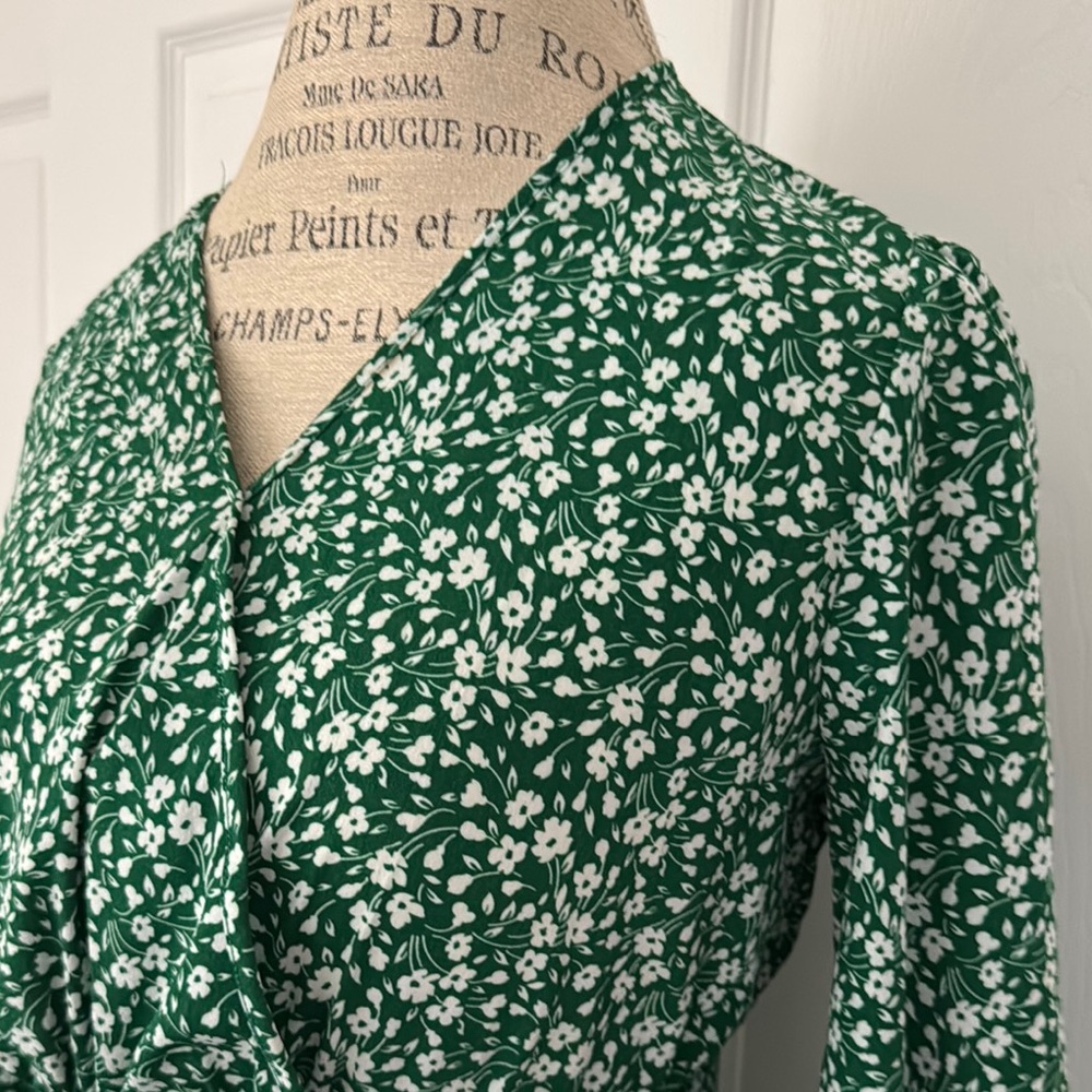 Floral Wrap Blouse in Green and White